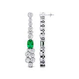 Elongated Cushion Emerald Bezel Set Diamond Drop Earrings