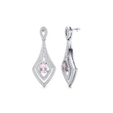 Vintage Inspired Pear Cut Morganite Diamond Drop Earrings