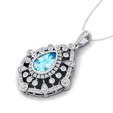 Art Deco Inspired Teardrop Aquamarine Diamond Pendant