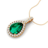 Emerald Teardrop Pendant with Diamond Halo