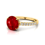 Classic Six Prong Round Solitaire Ruby Ring with Accent Diamond Band