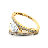 Fashionable V Shaped Diamond Ring with Pear Cut Lab Diamond