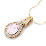 Classic Teardrop Shaped Morganite Halo Diamond Dangle Pendant