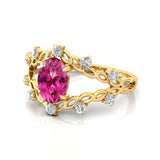 Flower Inspired Ring with Oval Shaped Pink Sapphire and Accent Diamonds