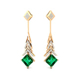 Inverted Princess Cut Emerald Drop Earrings with Diamonds