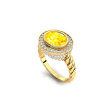 Vintage Style Elongated Oval Yellow Sapphire Halo Diamond Twisted Ring