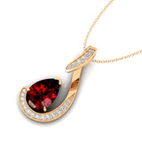 Designer Diamond Loop Pendant with Teardrop Shaped Garnet