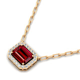 Emerald Cut Ruby Halo Set Diamond Necklace