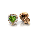 Heart Shaped Peridot Halo Diamond Stud Earrings