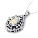 Art Deco Inspired Teardrop Opal Diamond Pendant