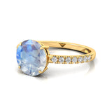 Classic Six Prong Round Solitaire Moonstone Ring with Accent Diamond Band