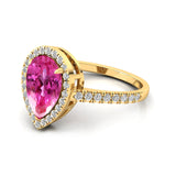 Classic Pear Shaped Pink Sapphire Halo Diamond Engagement Ring