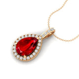 Ruby Teardrop Pendant with Diamond Halo