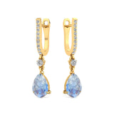 Lever Back Diamond Drop Earrings with Pear Cut Moonstone