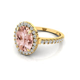 Oval Solitaire Morganite Halo Diamond Engagement Ring