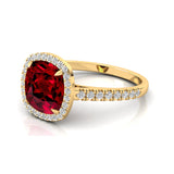 Halo Diamond Engagement Ring with Cushion Cut Garnet