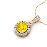 Dainty Round Solitaire Halo Diamond Yellow Sapphire Pendant