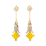 Inverted Princess Cut Yellow Sapphire Drop Earrings with Diamonds