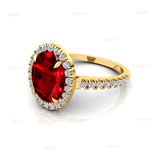 Oval Solitaire Ruby Halo Diamond Engagement Ring