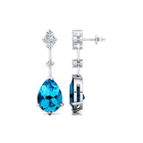 Teardrop Swiss Blue Topaz Drop Earrings with Accent Diamonds