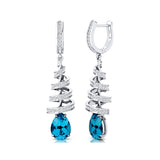 Spiral Diamond Pear Cut Swiss Blue Topaz Dangle Earrings