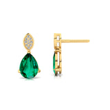 Illussion Set Diamond Earrings with Pear Cut Emerald