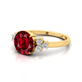 Trio Diamond Engagement Ring with Round Solitaire Garnet