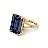 Emerald Cut Alexandrite Split Shank Engagement Ring with Diamonds