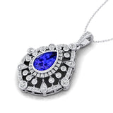 Art Deco Inspired Teardrop Tanzanite Diamond Pendant