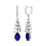 Spiral Diamond Pear Cut Blue Sapphire Dangle Earrings