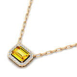 Emerald Cut Yellow Sapphire Halo Set Diamond Necklace