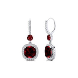 Halo Diamond Cushion Cut Garnet Dangle Earrings