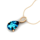 Illussion Set Diamond Pendant with Pear Cut London Blue Topaz