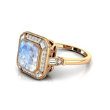 Vintage Style Square Cut Moonstone Diamond Ring