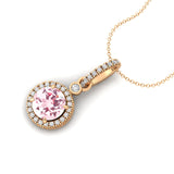 Classic Solitaire Round Morganite Halo Diamond Dangle Pendant