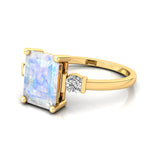 Emerald Cut Moonstone and Diamond Three Stone Ring