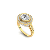 Vintage Style Elongated Oval Lab Diamond Halo Diamond Twisted Ring