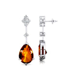 Teardrop Citrine Drop Earrings with Accent Diamonds