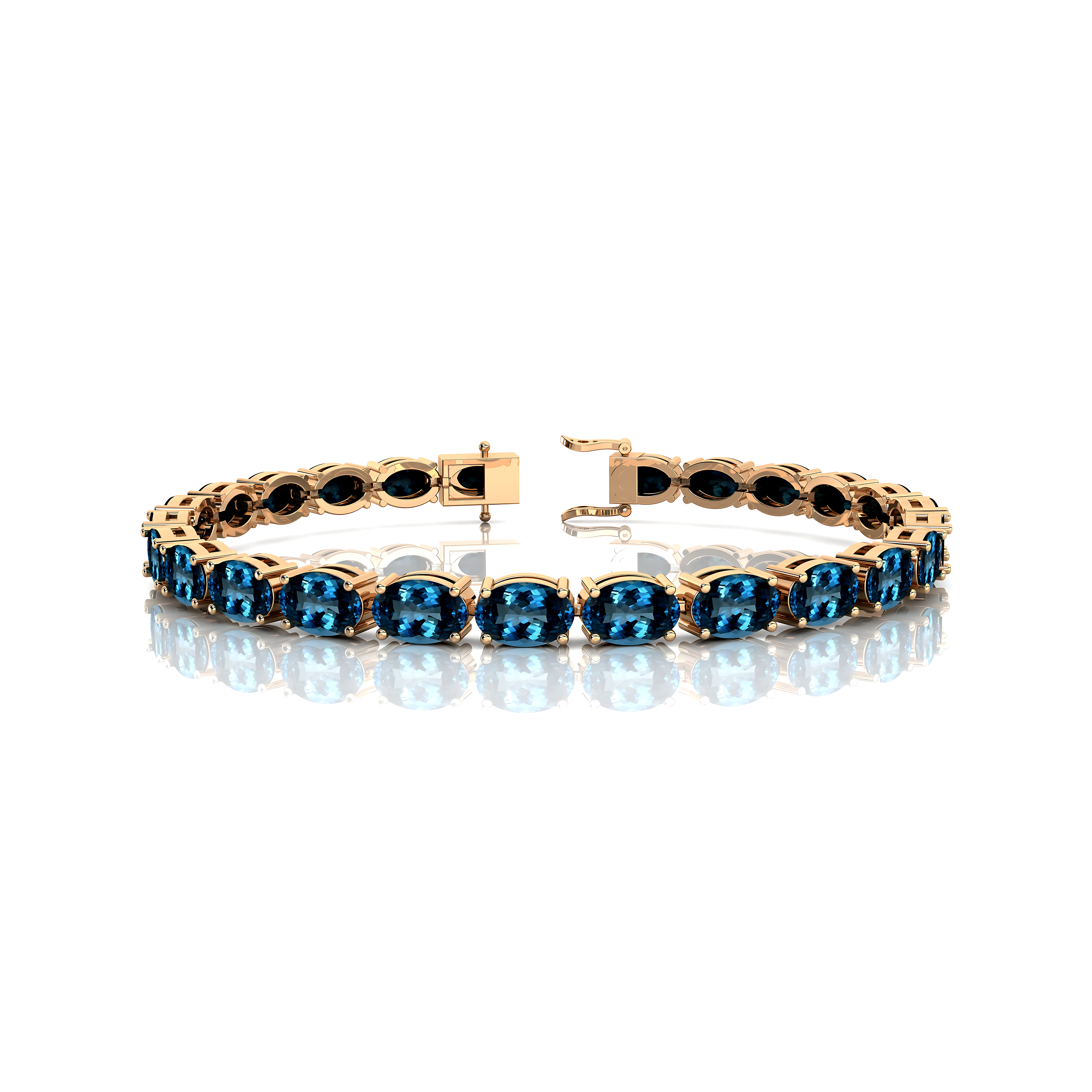 London Blue Topaz Tennis Bracelet: 14k Yellow Gold Bridal Jewelry - GeumJewels