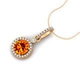 Classic Solitaire Round Citrine Halo Diamond Dangle Pendant