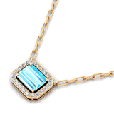 Emerald Cut Aquamarine Halo Set Diamond Necklace