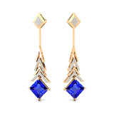 Inverted Princess Cut Tanzanite Drop Earrings with Diamonds