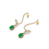 Elegant Spiral Teardrop Emerald Diamond Drop Earrings