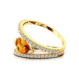 Fashionable V Shaped Diamond Ring with Pear Cut Citrine