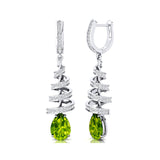 Spiral Diamond Pear Cut Peridot Dangle Earrings