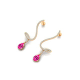 Elegant Spiral Teardrop Pink Sapphire Diamond Drop Earrings