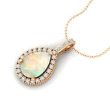 Opal Teardrop Pendant with Diamond Halo