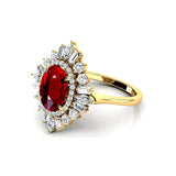 Oval Solitaire Ruby Baguette and Round Diamond Cocktail Ring