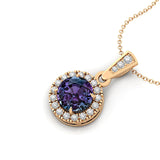 Dainty Round Solitaire Halo Diamond Alexandrite Pendant