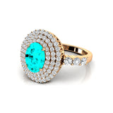 Triple Halo Diamond Oval Cut Paraiba Tourmaline Cocktail Ring